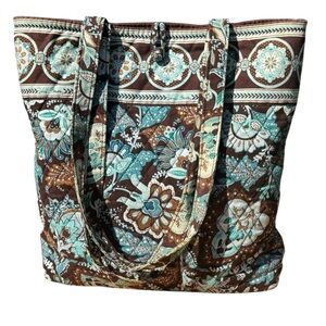Vera Bradley Java Blue Tote Bag Floral Brown Turquoise blue large quilted fabric